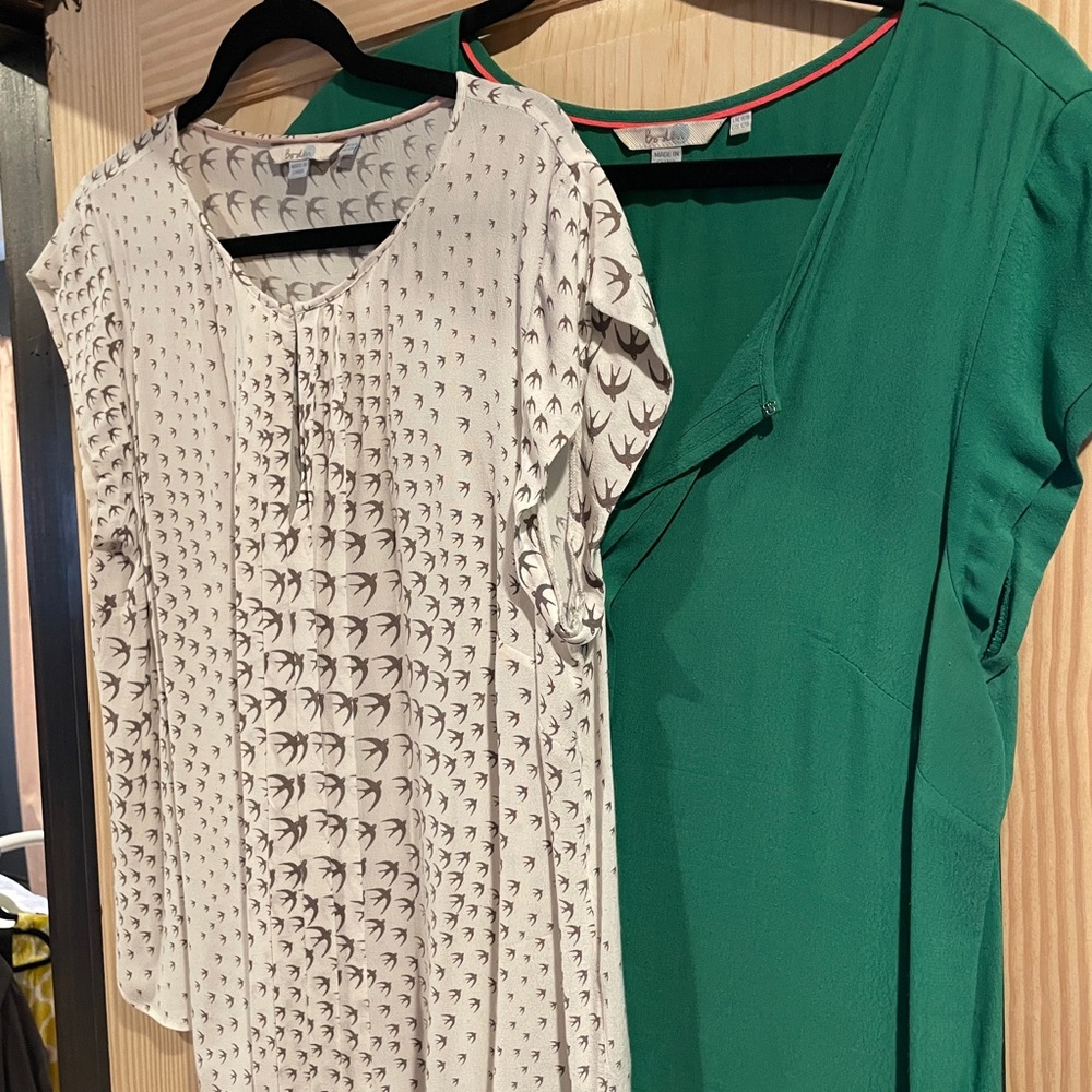Boden silk ravello tops deep sea green and white and grey swallows